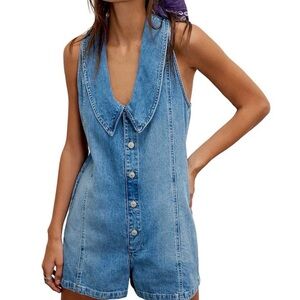 Free People Dover Playsuit Sleeveless Denim Romper Size XS NWT